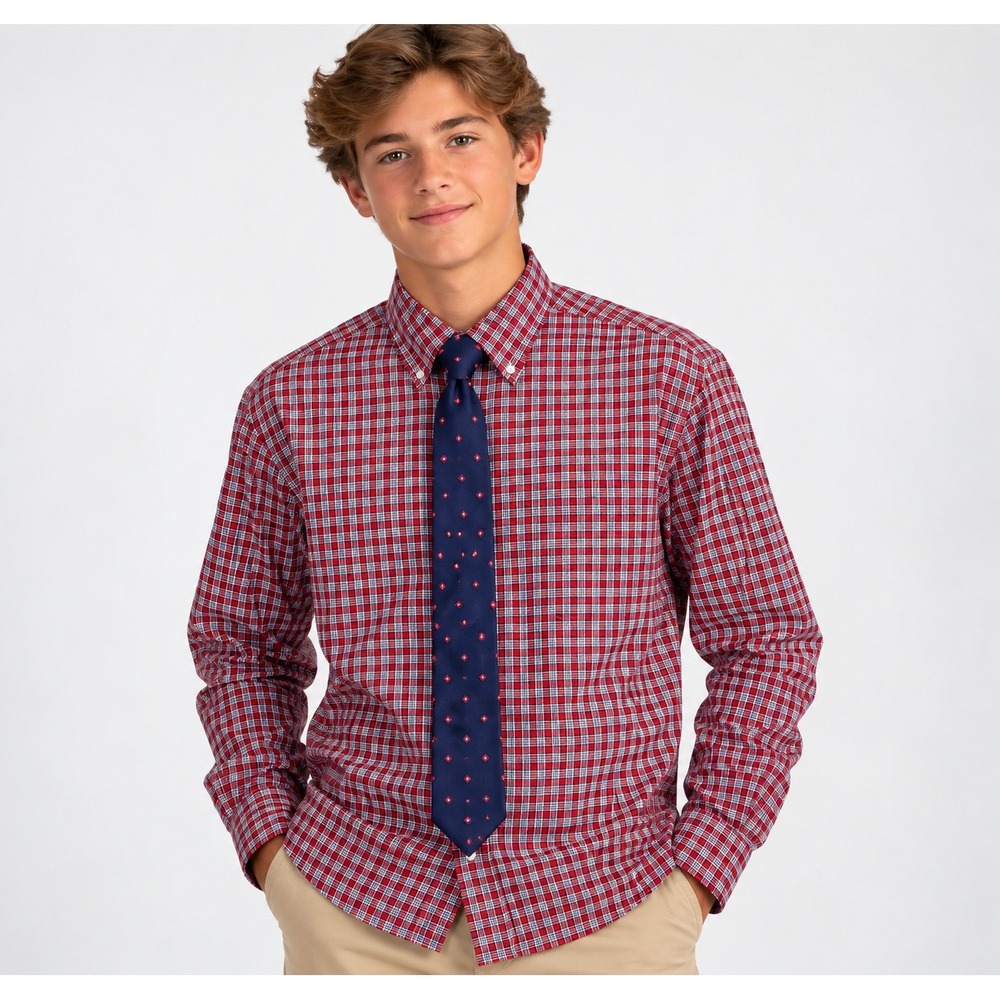 Tommy Hilfiger Boys Red Plaid TH Flex Button Down Shirt and Tie Set Size 18 NEW